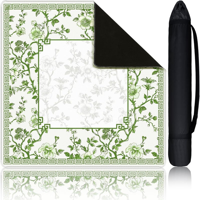 Sonwyoung Chinoiserie Mahjong Mat with 1 Carrying Bag 31.5" x 31.5" Green and White Rubber Anti Slip and Noise Reduction Multi Purpose Game Table Cover for Mahjong, Card, Board Tile Games - Image 1